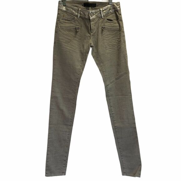 BARBARA Bui NWT Gray Silver Metallic Waist Skinny jeans stretchy slim fit Sz 28 - Picture 3 of 12
